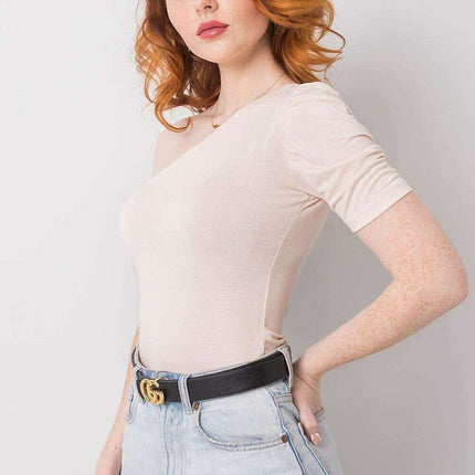 Beige One Sleeve Blouse With Asymmetrical Neckline Chic - Très Elite