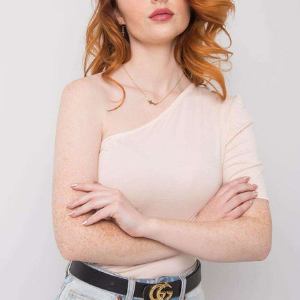Beige One Sleeve Blouse With Asymmetrical Neckline Chic - Très Elite