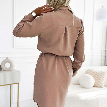 Beige Pocketed Shirt Dress - Chic European Elegance by Numoco - Très Elite