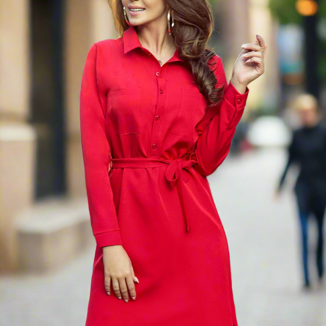 Beige Pocketed Shirt Dress - Chic European Elegance by Numoco