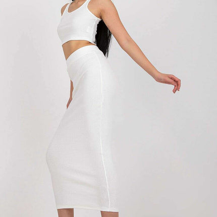 Beige Ribbed Womens Set With Sleeveless Top And Midi Skirt - Très Elite
