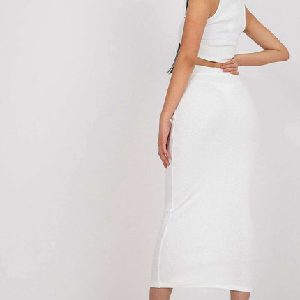 Beige Ribbed Womens Set With Sleeveless Top And Midi Skirt - Très Elite