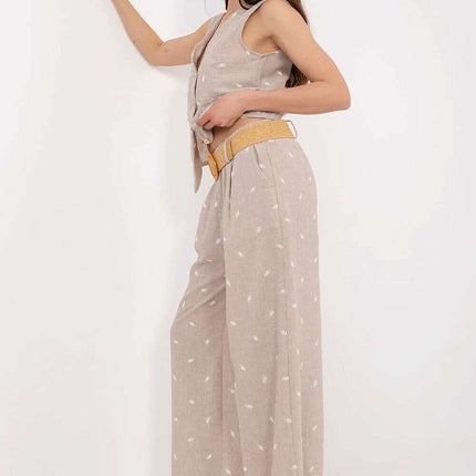 Beige Set With Sleeveless Vest And Wide Leg Trousers - Très Elite