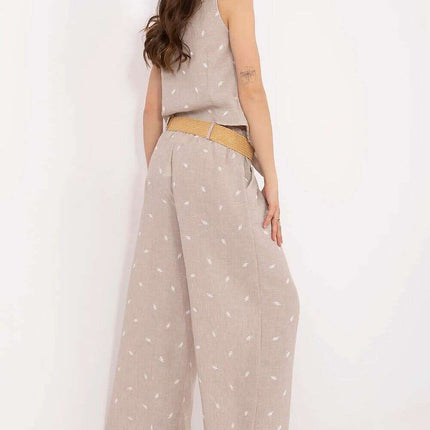 Beige Set With Sleeveless Vest And Wide Leg Trousers - Très Elite