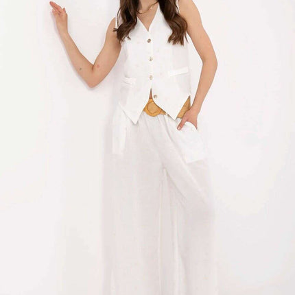Beige Set With Sleeveless Vest And Wide Leg Trousers - Très Elite