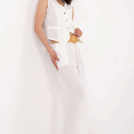 Beige Set With Sleeveless Vest And Wide Leg Trousers - Très Elite