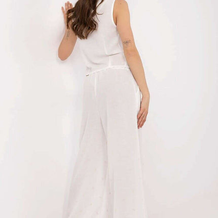 Beige Set With Sleeveless Vest And Wide Leg Trousers - Très Elite