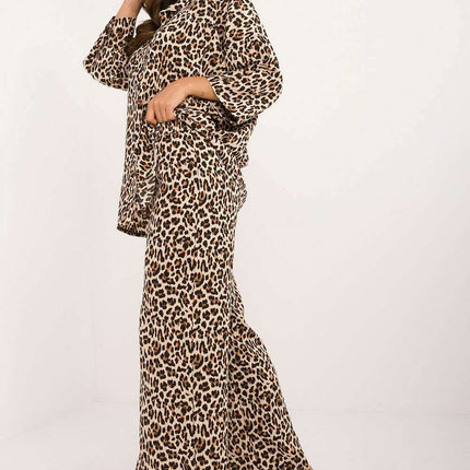 Beige Shirt And Wide Leg Pants Set For Everyday Wear 199958 - Très Elite