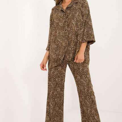 Beige Shirt And Wide Leg Pants Set For Everyday Wear 199958