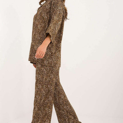 Beige Shirt And Wide Leg Pants Set For Everyday Wear 199958 - Très Elite