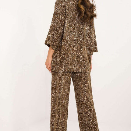 Beige Shirt And Wide Leg Pants Set For Everyday Wear 199958 - Très Elite