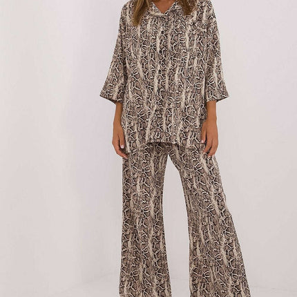 Beige Shirt And Wide Leg Pants Set For Everyday Wear 199958 - Très Elite