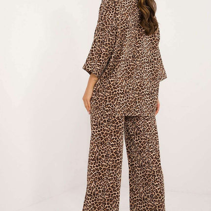 Beige Shirt And Wide Leg Pants Set For Everyday Wear 199958 - Très Elite