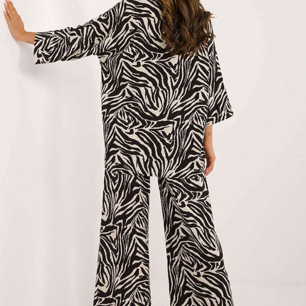 Beige Shirt And Wide Leg Pants Set For Everyday Wear 199958