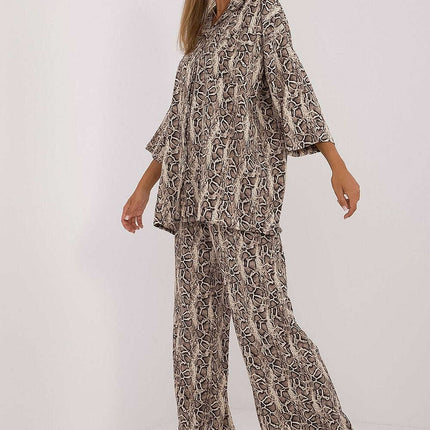 Beige Shirt And Wide Leg Pants Set For Everyday Wear 199958