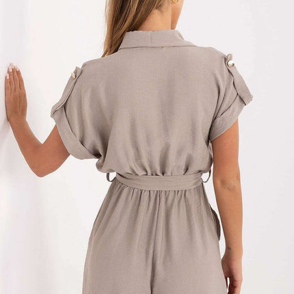 Beige Short Jumpsuit For Women Viscose Nylon Blend Summer - Très Elite