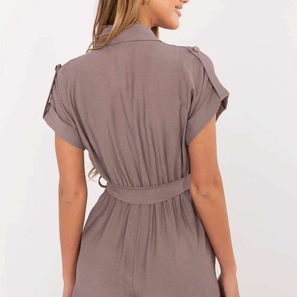 Beige Short Jumpsuit With Shirtlike Cut 213855 Lightweight - Très Elite