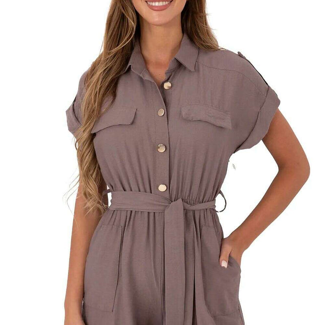 Beige Short Jumpsuit With Shirtlike Cut 213855 Lightweight