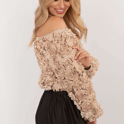 Beige Short Length Blouse 202919 Elegant Party Wear - Très Elite