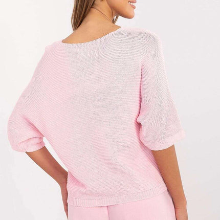 Beige Short Sleeve Cotton Blend Sweater Model 206702 Women - Très Elite