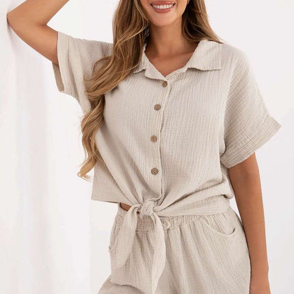 Beige Short Sleeve Shirt Model 213867 Lightweight Cotton - Très Elite