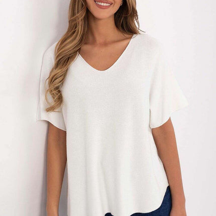 Beige Short Sleeve Sweater Model 209991 Casual For Women - Très Elite