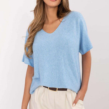 Beige Short Sleeve Sweater Model 209991 Casual For Women - Très Elite