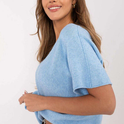 Beige Short Sleeve Sweater Model 209991 Casual For Women - Très Elite