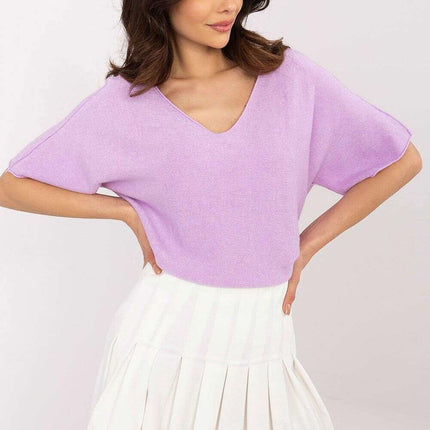 Beige Short Sleeve Sweater Model 209991 Casual For Women - Très Elite
