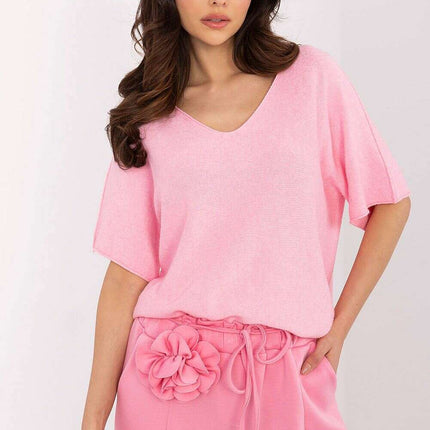 Beige Short Sleeve Sweater Model 209991 Casual For Women - Très Elite