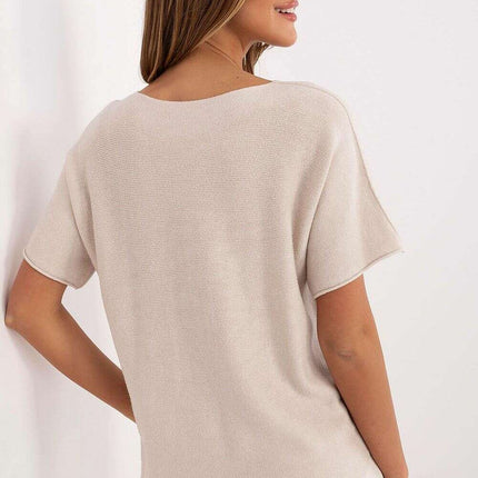 Beige Short Sleeve Sweater Model 209991 Casual For Women - Très Elite