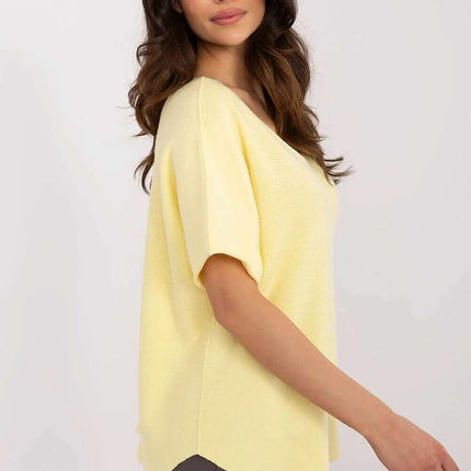 Beige Short Sleeve Sweater Model 209991 Casual For Women - Très Elite