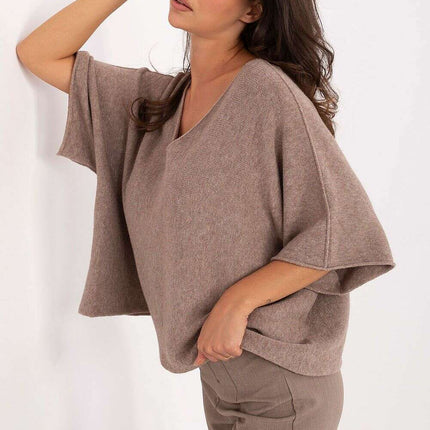 Beige Short Sleeve Sweater Model 216681 for Women Everyday - Très Elite