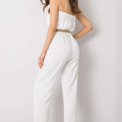 Beige Sleeveless Jumpsuit With Rectangular Neckline - Très Elite