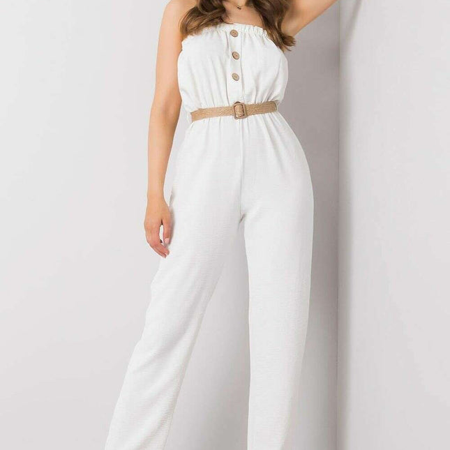 Beige Sleeveless Jumpsuit With Rectangular Neckline