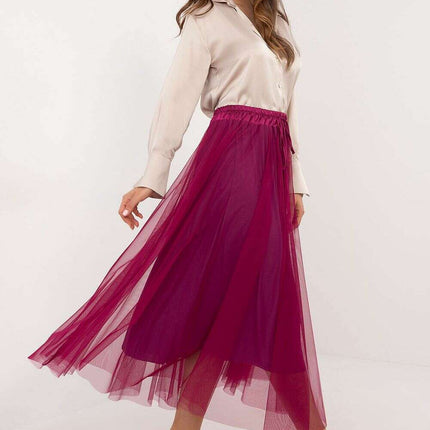 Beige Tulle Midi Skirt 202911 With Adjustable Tie Waist
