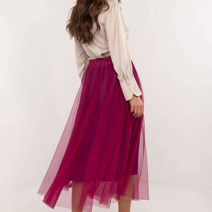 Beige Tulle Midi Skirt 202911 With Adjustable Tie Waist - Très Elite
