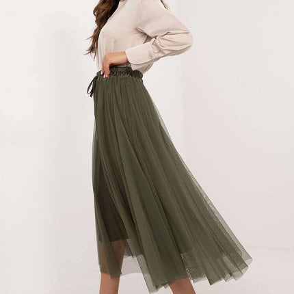 Beige Tulle Midi Skirt 202911 With Adjustable Tie Waist - Très Elite