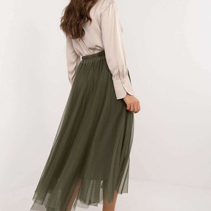 Beige Tulle Midi Skirt 202911 With Adjustable Tie Waist - Très Elite