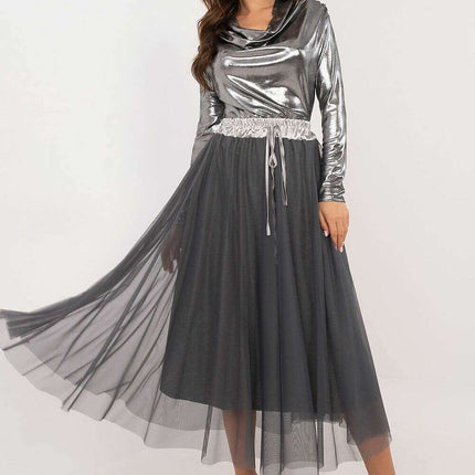 Beige Tulle Midi Skirt 202911 With Adjustable Tie Waist