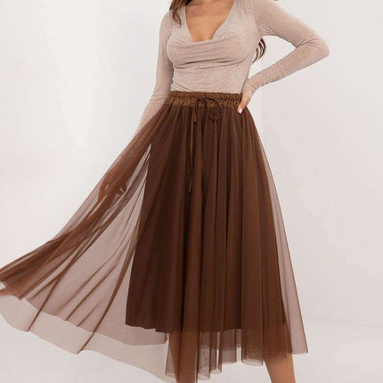 Beige Tulle Midi Skirt 202911 With Adjustable Tie Waist