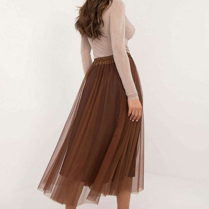 Beige Tulle Midi Skirt 202911 With Adjustable Tie Waist - Très Elite