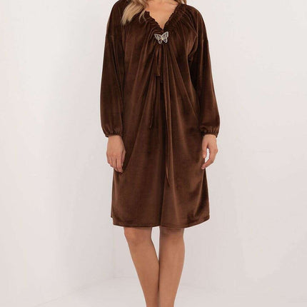 Beige Velour Daydress 201581 With Comfortable Everyday Fit - Très Elite