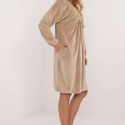 Beige Velour Daydress 201581 With Comfortable Everyday Fit - Très Elite