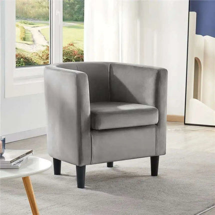 Beige Velvet Barrel Accent Armchair - Elegant Home Furnishing Piece - Très Elite
