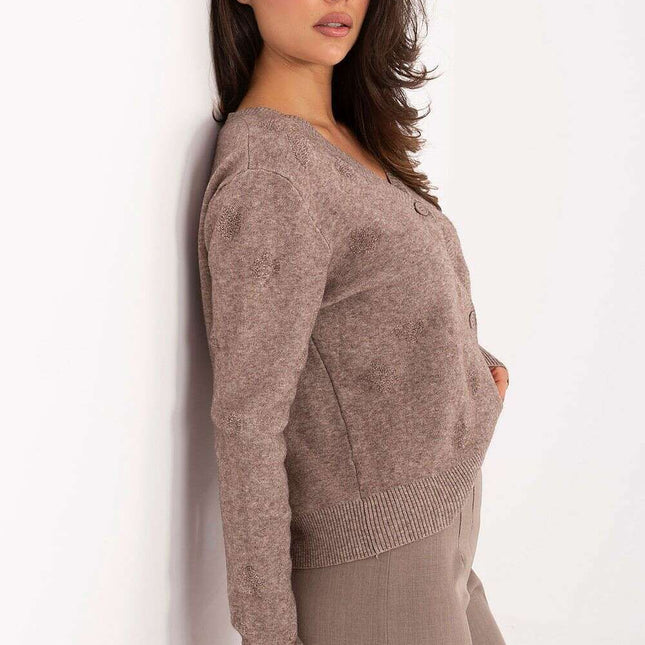 Beige Women Cardigan 216675 Viscose Blend For Office Wear