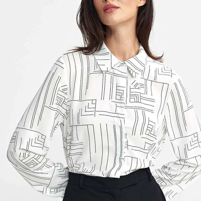 Beige Womens Long Sleeve Shirt Model 200386 Classic Collar