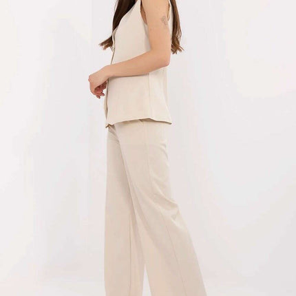Beige Womens Suit Set With Tailored Vest And Trousers - Très Elite