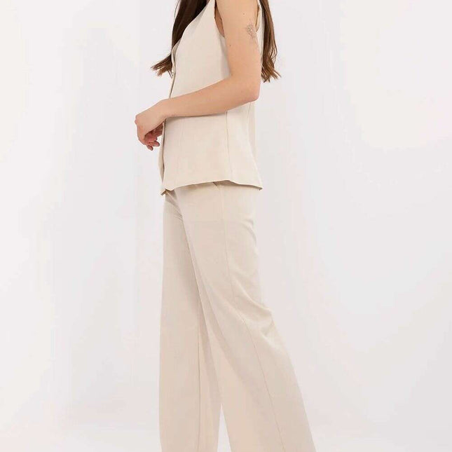 Beige Womens Suit Set With Tailored Vest And Trousers