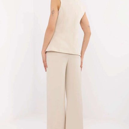 Beige Womens Suit Set With Tailored Vest And Trousers - Très Elite